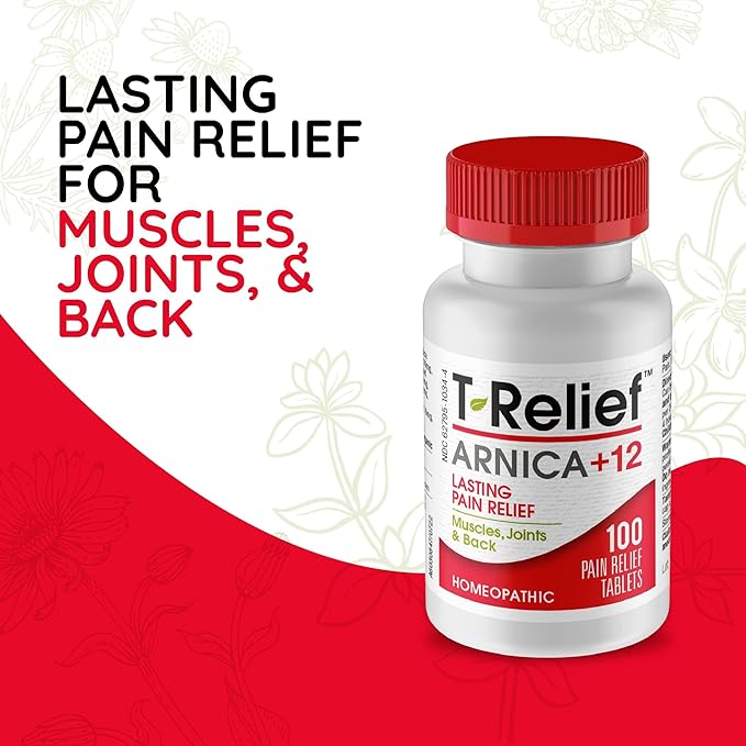 MediNatura T-Relief Pain - Arnica Medication for Naturally Soothing Body Aches - Supports Muscle, Joint & Back Relief - Chewable Tablets - Plant-Based Tablets - Non-Addictive - 100 Count - 2 Pack