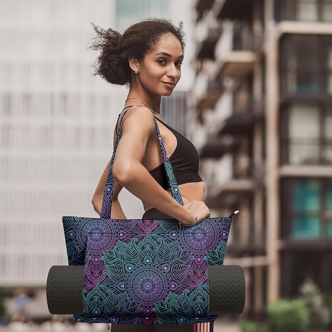 Adalore Women's Yoga Bag with Yoga Mat Carrier - Large Mat Pocket Fitness Tote for Pilates, Gym, Travel, Office & Beach