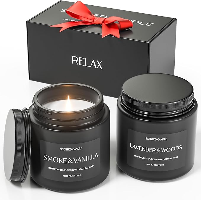 Scented Candles for Men, Soy Candles for Home Scented, Candle Gifts for Men, 2 Pack Aromatherapy Candle Gift Set for Relaxing, Stress Relief & Home Decor