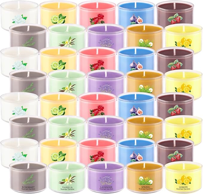 40 Scented Candle Set, 10 Fragrances, 35g Natural Soy Wax Candles with Smokeless Cotton Wicks, Ideal for Home Decor, Yoga, Meditation, Spa & Gifting.