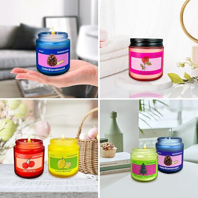 12 Pack Candles for Home Scented, Colored Frosted Jar Aromatherapy Candle Gifts for Women, Natural Soy Wax Candle Set, Scented Candles Set for Birthday Valentine Mother's Christmas Day Present
