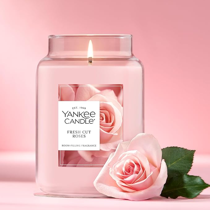 Yankee Candle Fresh Cut Roses, Scented Candle, 22oz Large Jar with up to 150 Hour Burn Time, Giftable