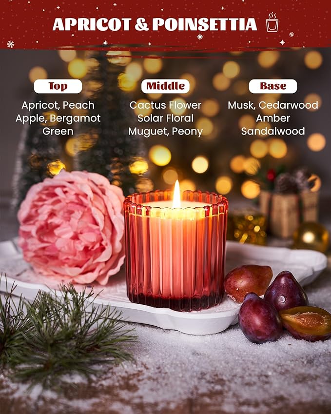 M&SENSE Holiday Soy Red Candles for Home Scented, Christmas Floral Poinsettia Non Toxic Candles, 9.2oz Natural Organic Clean Burning Up to 60 Hours, Christmas Home Decor Gifts for Women