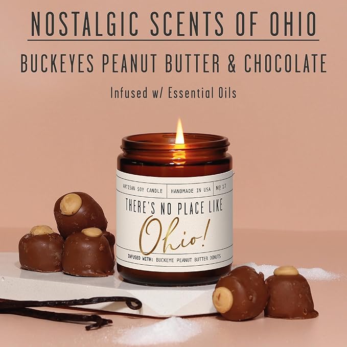 Ohio Gifts, Ohio Decor for Home - 'There's No Place Like Ohio Candle, w/Buckeye Peanut Butter Donuts I Ohio Souvenirs I Ohio State Gifts I 9oz Jar, 50Hr Burn, USA Made