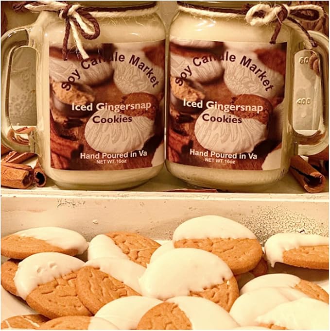 Soy Scented Candles | Handmade & Highly Aromatic Candles Burns Upto 85 Hours in Glass Jar - Perfect for Home Decor, Wedding, Birthday, Dinner (Iced Gingersnap Cookies, 16 oz)