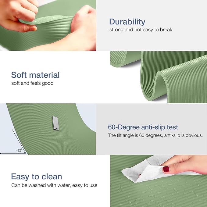 Yoga Mat Non Slip NBR Extra Thick Yoga Mat, 72"L x 32"/24"W x 0.6"/0.4"TH (185cm x 80cm/61cm x 15mm/10mm), Anti-Tear Exercise Mat with Carrying Strap and Bag, Workout Mats for Yoga, Pilates
