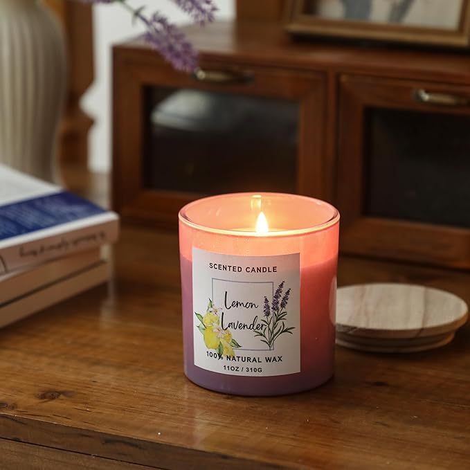 Lemon & Lavender Scented Candle - Spring &Summer Candle,Natutal Soy Wax Candles for Home Scented,Candle Gift for Women Men,11oz