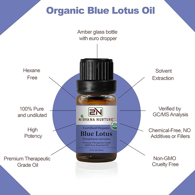 Blue Lotus Essential Oil USDA Certified Organic, 100% Pure Natural Premium Grade, Undiluted