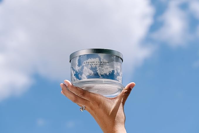 HomeWorx by SLATKIN + CO. Candle- Fresh Cotton Clouds, 18 oz. Premium Scented Candle - 30-55 Hours Burn Time