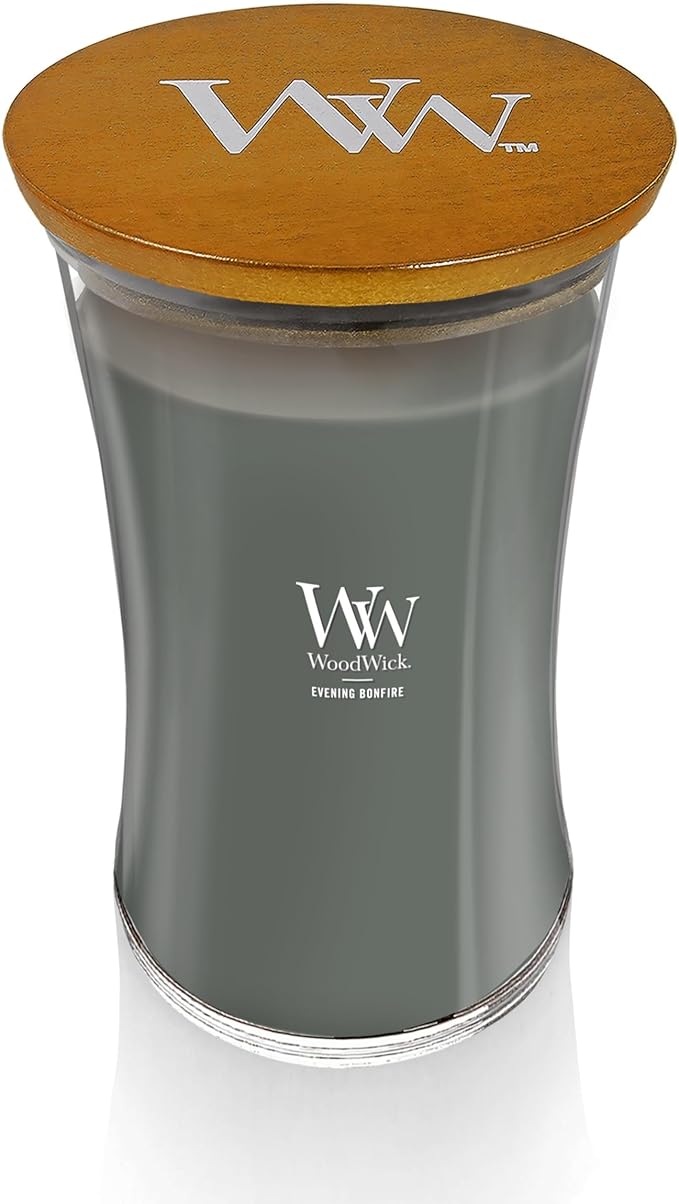 WoodWick Evening Bonfire Holiday Candle Gifts for Women and Men, 21.5 oz Large Hourglass Candle with Crackling Wick