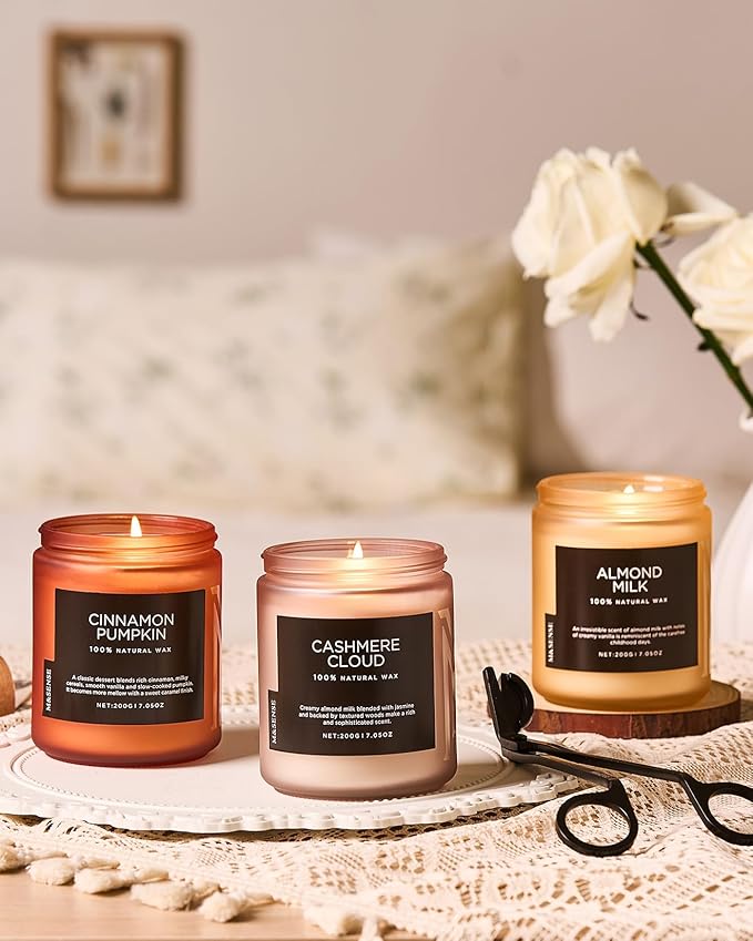 M&SENSE Cinnamon Pumpkin Fall Scented All Natural Soy Wax Candles for Home Scented, Cotton Wick Autumn Long Burning 7.05oz 50 Hours Burn Time, Jar Candle Gift for Thanksgiving