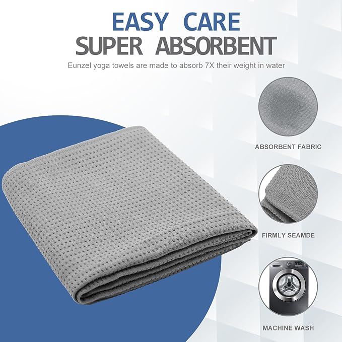 Eunzel Yoga Towel,Hot Yoga Mat Towel with Grip Dots Sweat Absorbent Non-Slip for Hot Yoga, Pilates and Workout 24" x72", Dark Gray