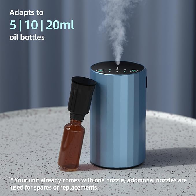 Waterless Essential Oil Diffuser Aromatherapy Scent Diffusers for Home Large Room, Bedroom, Car, Office, Desk, Battery Operated Mini Portable Air Freshener (Blue)