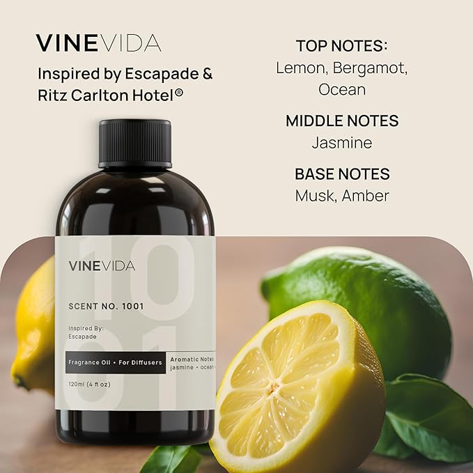VINEVIDA (4oz) Hotel Fragrance Diffuser Oil - 5 Star Scent for Home - Cold Air Diffuser Oil - Essential Oil No.1001 Inspired by Ritz Carlton
