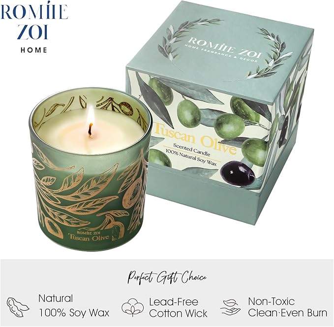 ROMIIE ZOI Scented Candle - Tuscan Olive- 6oz Aromatherapy Soy Wax Jar Candle for Home, Gifts for Women - 170g