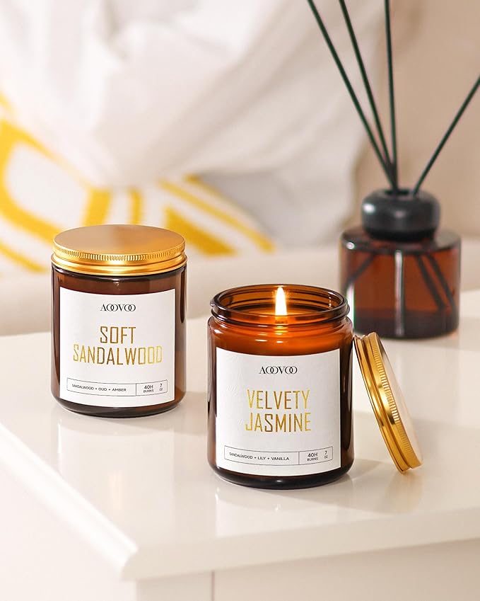 AOOVOO Candle Set - 4PC Scented Candles, 28 oz Soy Candles, Soy Candle for Home Scented, Lavender/Sandalwood/Jasmine/Sage