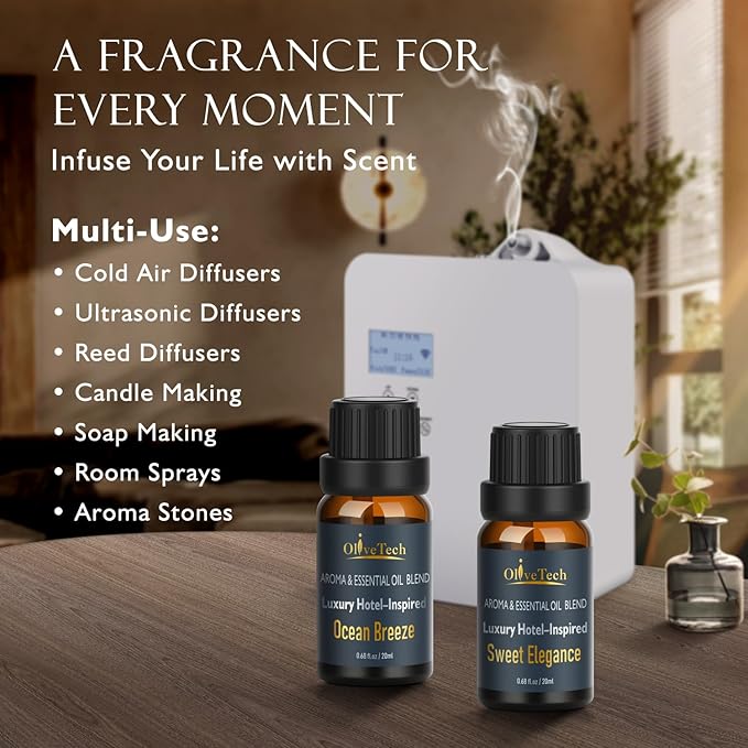 Hotel Collection Diffuser Oil Gift Set - 5 x 20ml / 0.68 fl oz, OliveTech Hotel Fragrance Oil Inspired by Iconic Luxury Hotel, White Tea, GEM & Oasis Scents, Glass Bottles