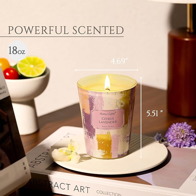 HomeLights Citrus Lavender Scented Candles | 6.7oz Soy Candles Scandinavian Minimalist Design Large Candle Jars | Ideal Candle Gifts for Events, Home Decor Stress, Relief & Relaxation