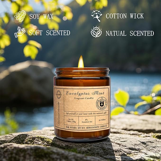 Scented Candles, 7oz Eucalyptus Mint Candles for Home Scented, Soy Wax Aromatherapy Candle for Relaxing and Stress Relief, Non Toxic, Long Burning, Christmas, Birthday, Valentine Gifts for Women Men