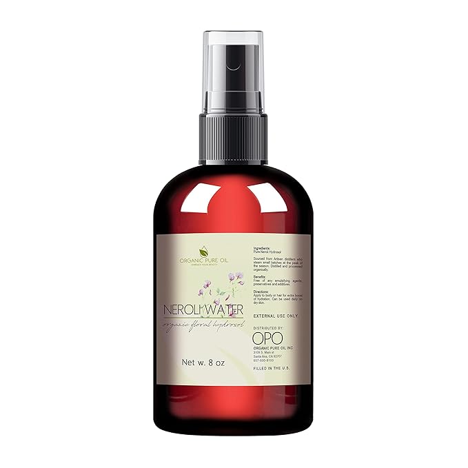 Neroli Water Hydrosol Face Mist Calming 8 oz Spray Toner Aromatherapy Facial Spritz Sprayer Linen Sheets Body Mist Pure Hydrosol Water Hydrating Cleansing Toning Orange Blossom OPO -Packaging May Vary