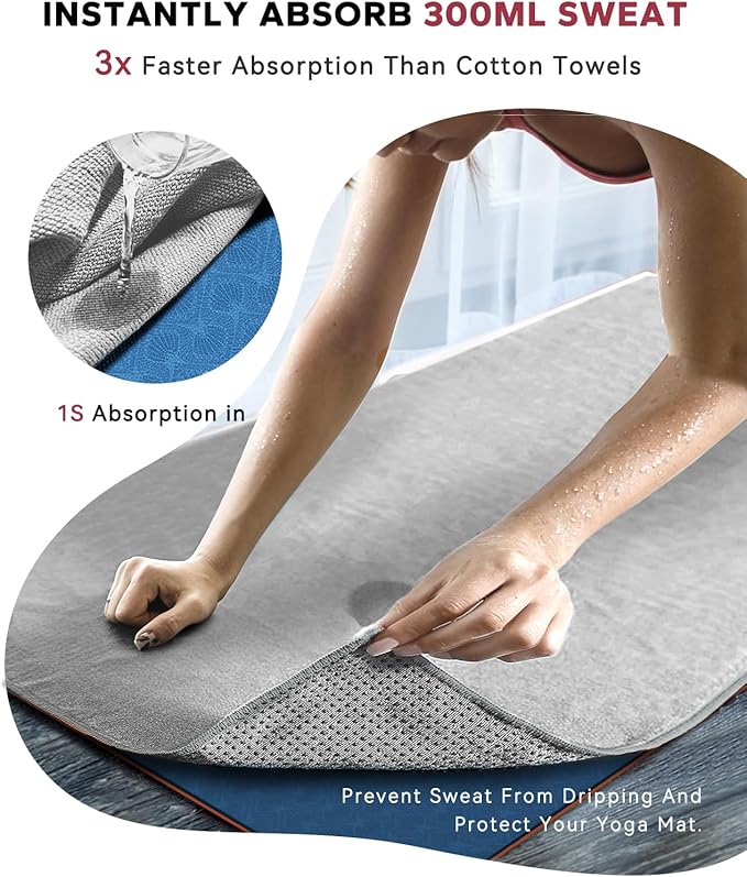 HAPBEAR 2 Pack Hot Yoga Towel - Non Slip Yoga Mat Towel with Grip Dot, Super-Absorbent, Soft Microfiber Towel for Hot Yoga, Pilates and Fitness