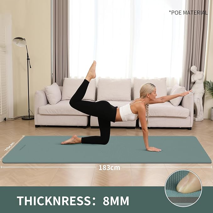 WOHAO Extra Thick 8mm Yoga Mat, 72"x28" Non Slip Exercise Mat, Reversible 2-Sided Dual Color Premium POE Material, with Carrying Strap for Yoga, Pilates, Home Gym