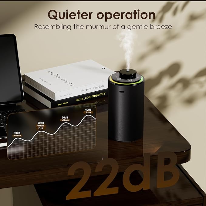 Waterless Essential Oil Diffuser, Diffuser,Portable Aromatherapy Diffuser,Light Show,3 Countdown Timers & 3 Mist Levels for Home, Room, Car, Office. (Black)