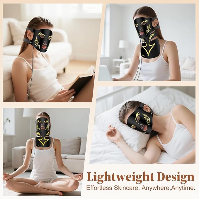 Red Light Therapy for Face and Neck Chest, Valentines Day Gifts, LED Face Mask Light Therapy, Rechargeable 2000mAh Red Light Mask with 348 LED Beads, 4 Modes, Timer for Home Skincare (Black)