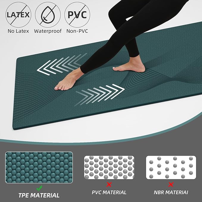 ILILI Yoga Mat, 72x25×0.3 Inch, Non-Slip, TPE Exercise Mat, Tear-Resistant, Fitness Yoga Mat with Carrying Strap, Ideal for Yoga, Pilates, Home Workouts, Stretching & All Fitness Routines