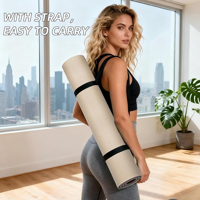 ILILI Yoga Mat 10mm Extra Thick and 193cm Extra Long, 76x28×0.4 Inch, Double Color Non-Slip TPE Material, Easy Carrying with Strap, Ideal for Yoga, Pilates, Floor Exercise, Home and Outdoor Use, Eco Friendly