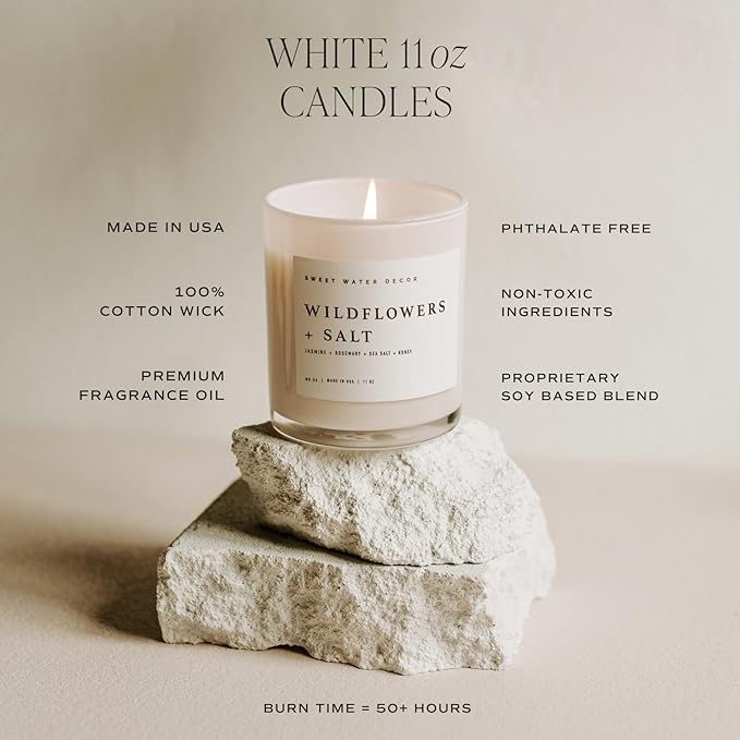Sweet Water Decor Let it Snow Christmas Scented Candles - Christmas Stocking Stuffers Soy Candles with Cypress Scent - Christmas Candles with 50 Hours Burn Time - 11Oz Wood Lid White Jar Wax Candles