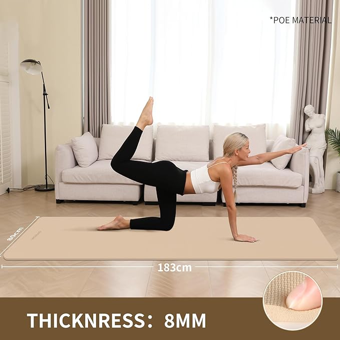 WOHAO Extra Wide & Thick 8mm Yoga Mat, 72"x31.5" Large Non Slip Exercise Mat, Premium POE Material for Superior Cushioning & Stability, with Strap for Home Gym, Pilates