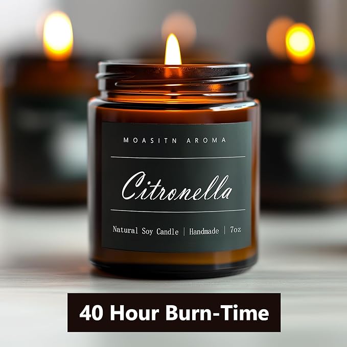 MOASITN Citronella Highly Scented Candles for Home| Natural Soy Aromatherapy Candle| Handmade Long Lasting Jar Candle| Candel Gift for Women,Men as Summer,Relaxing,Holiday Gifts| 7oz