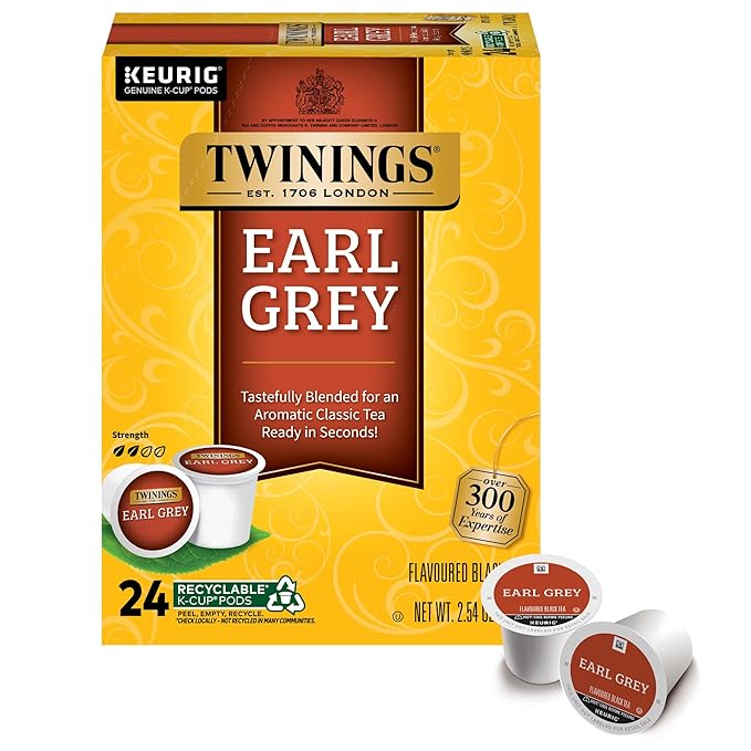 Twinings Earl Grey Black Tea K-Cup Pods for Keurig, 24 Count (Pack of 1), Flavoured with Citrus and Bergamot, Caffeinated, Enjoy Hot or Iced