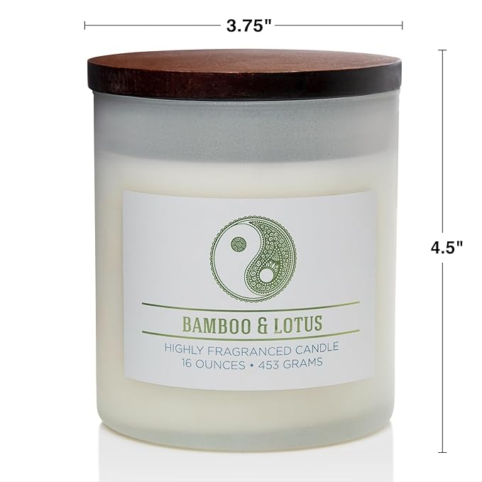 Carolina Bamboo Lotus Scented Candle, 16 oz Wellness Relaxing Aromatherapy Candle, 2 Wick White Jar Soy Blend Wax, Candles for Home, 60H Burn - Made in The USA