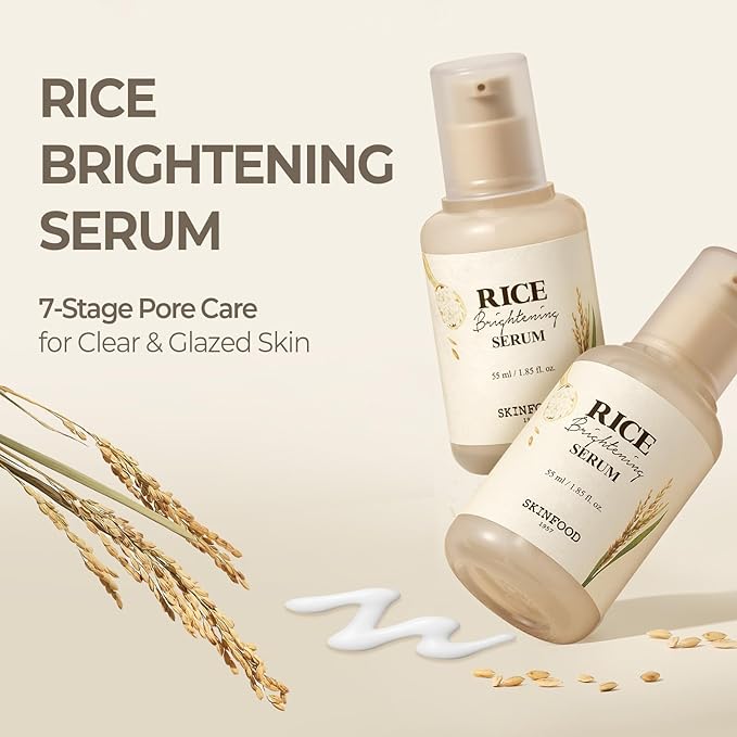 SKINFOOD Rice Serum, 48 Hours Fermented Rice Water Skincare Korean Serum for Face, Korean Rice Skincare for Natural Glow Glass Skin, Pore Minimizer, Rice Water Bright, 55ml/1.86fl.oz.