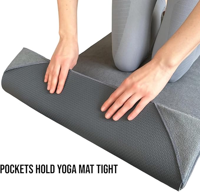 NORCIA , Yoga Towel, Non Slip Hot Yoga Mat Towel with Corner Pockets, 100% Microfiber, Mat-Sized 24" x 72", Sweat Absorbent, Perfect for Hot Yoga, Bikram, Pilates and Yoga Mats (Aqua Blue)