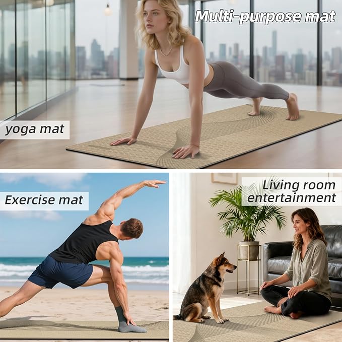 WUWAN Large Yoga Mat 76"x 40"x10mm (2/5 inch) – Extra Thick & Wide, TPE Fitness Mat, Printed Non-Slip Exercise Mat with Carrying Strap for Men & Women, Pilates, Stretching, Fitness & Workout
