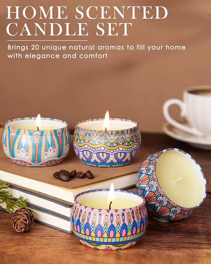 Christmas Candle Gift Set for Women, 20 Pack Long Lasting Scented Soy Candles, Aromatherapy Candles for Home Relaxation, Perfect Holiday & Christmas Gifts with Gift Box