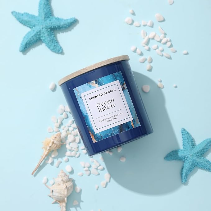 Ocean Breeze Candle,Spring & Summer Scented Candle,Natural Soy Wax Candles for Home Scented,Candle Gift for Women Men,8.5oz
