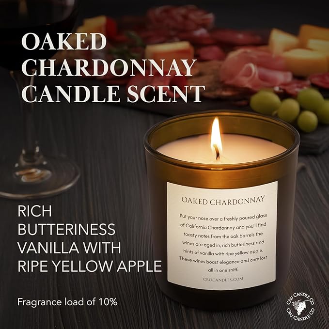 Cru Wine Scented Candles - Oaked Chardonnay Scent - Clean Burning, Non Toxic Candle, Luxury Decor Soy Candles for Home Scented, Relaxing Gifts for Women, Aesthetic Soy Candle for Men, Made in USA