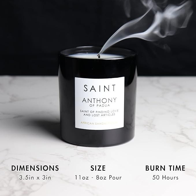 SAINT Anthony of Padua Scented Candle with Prayer and Prayer Coin, Saint of Finding Love and Lost Articles, Soy Coconut Aromatherapy Candle with 50 Hour Burn Time