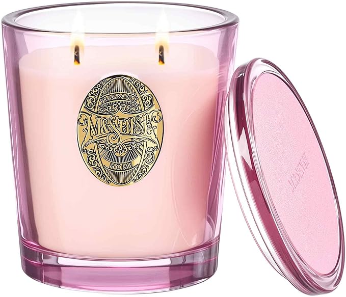 M&SENSE Large Two-Wick Soy Candle | Saltwater Rose & Pink | 19.8 oz, 120H Burn Time | Luxury Scented Candle for Relaxation, Gifting, Home Décor | Ideal for Bedroom, Office, Party Ambiance