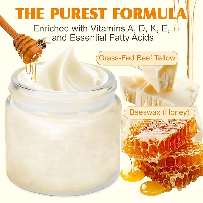 Grass Fed Honey & Tallow Balm, Grass Fed Beef Tallow Manuka Honey Cream, Miracle Tallow Balm Face and Body For Skin, Organic Moisturizing Cream Smooth Skin