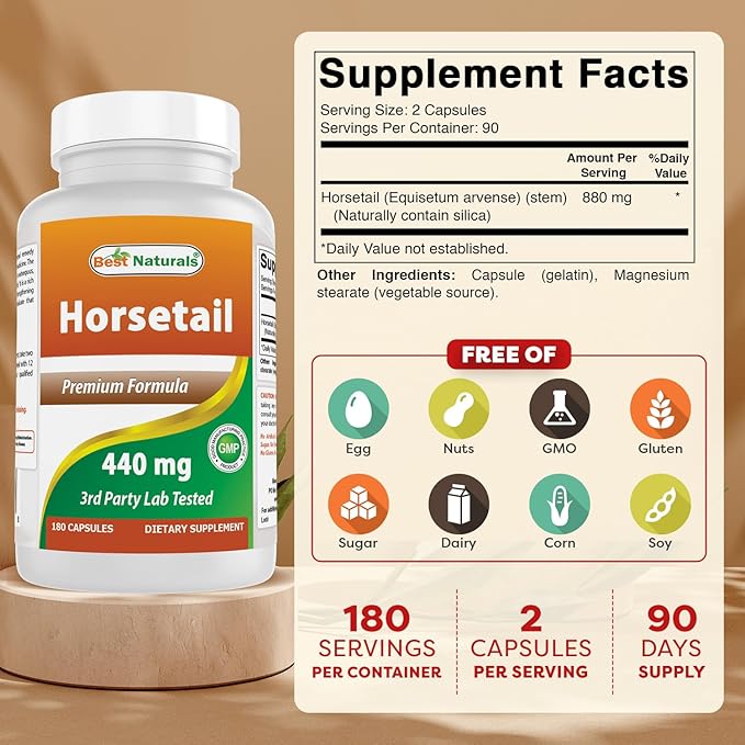 Best Naturals Horsetail 440 mg 180 Capsules (180 Count (Pack of 2))
