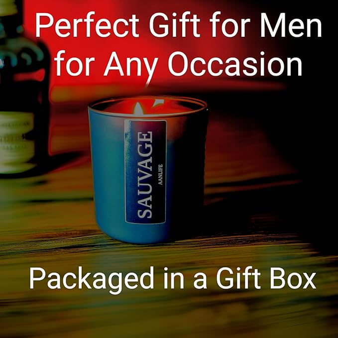 AANLIFE Sauvage Scented Candle for Men, Masculine Fragrance Inspired by French Cologne, Organic Wax 50H Burn, Gift for Dad Husband Boyfriend, Glass Jar with Lid, 8 oz, USA