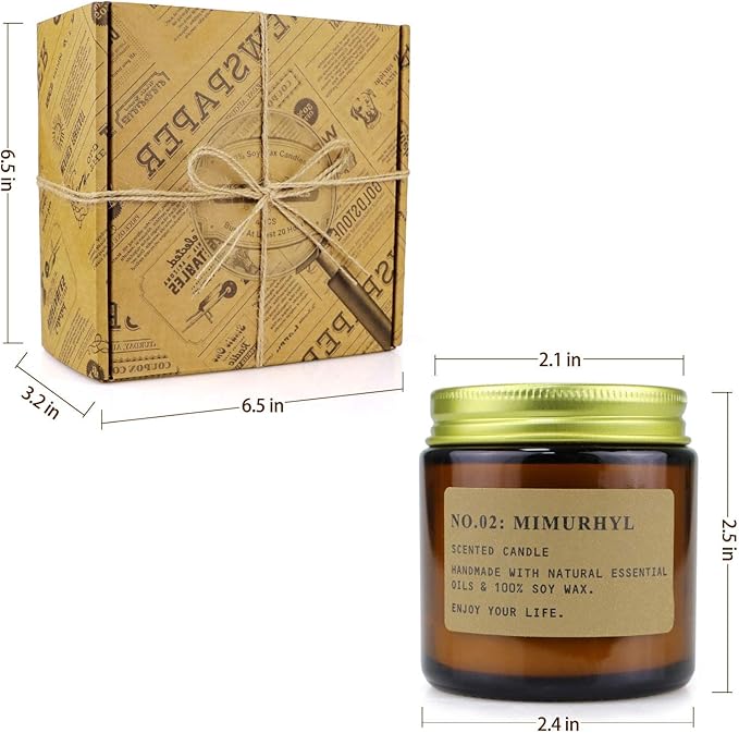 YFYTRE 4 Pack Scented Candle Set Soy Wax Candles, Aromatherapy Candles for Home Decoration, Jar Candles Gift for Women Mother with Amber Glass Jars and Kraft Wrapping