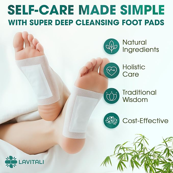 Lavitali, Bamboo Vinegar Foot Pads | 60 Pieces | Odor Control, Relaxation, Keep Warm for Soles| Breathable, Daily Natural Herbal Pads