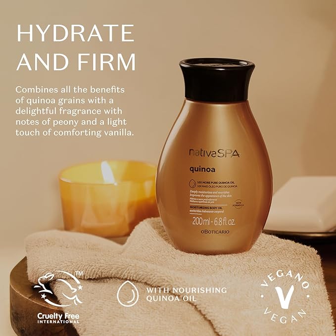 Nativa SPA by O Boticario Quinoa Hydrating Body Oil, Soft and Healthy Skin, 6.8 oz. (200 ml)