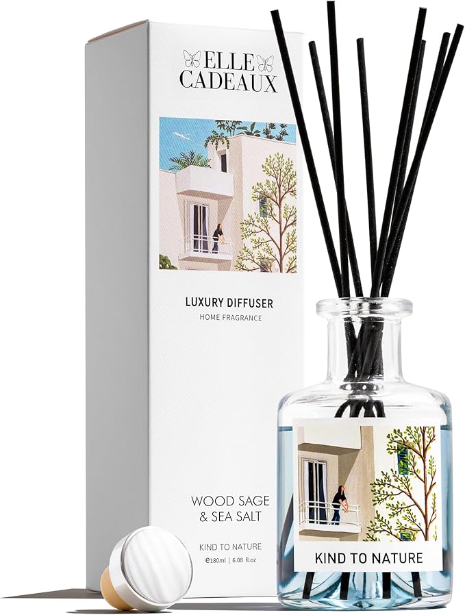 Wood Sage & Sea Salt Oil Reed Diffuser | Long Lasting Home Fragrance Essential Oils | Reed Diffusers for Home, Room, & Bathroom | Housewarming Gift | 6oz